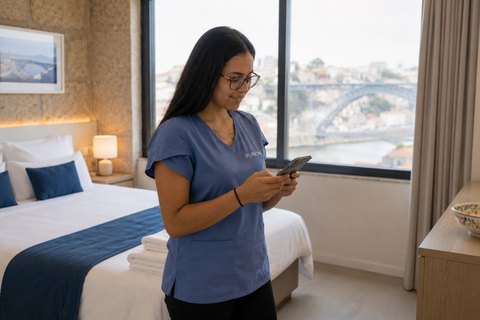 Profissional da Purion a preparar alojamento local no Porto antes do check-in
