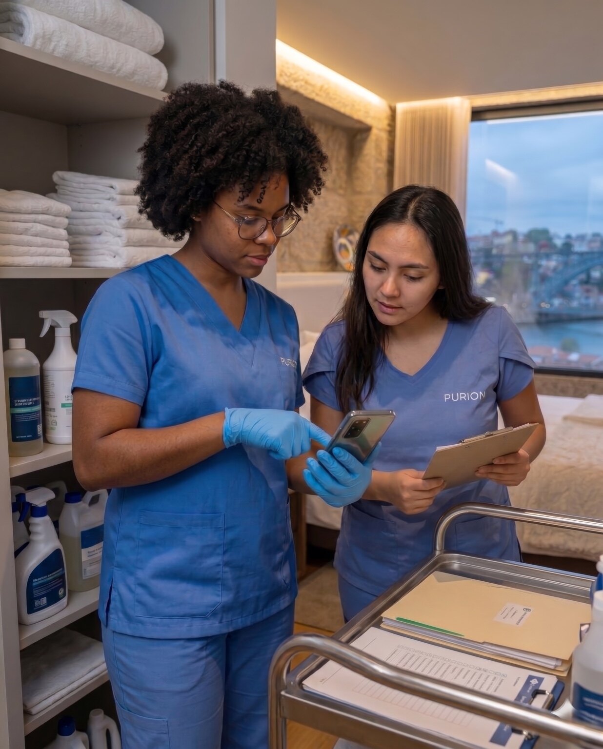 Equipa Purion a validar checklist e fotografias de controlo de qualidade